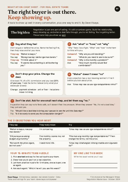 Preview of the one-page negotiation cheat sheet